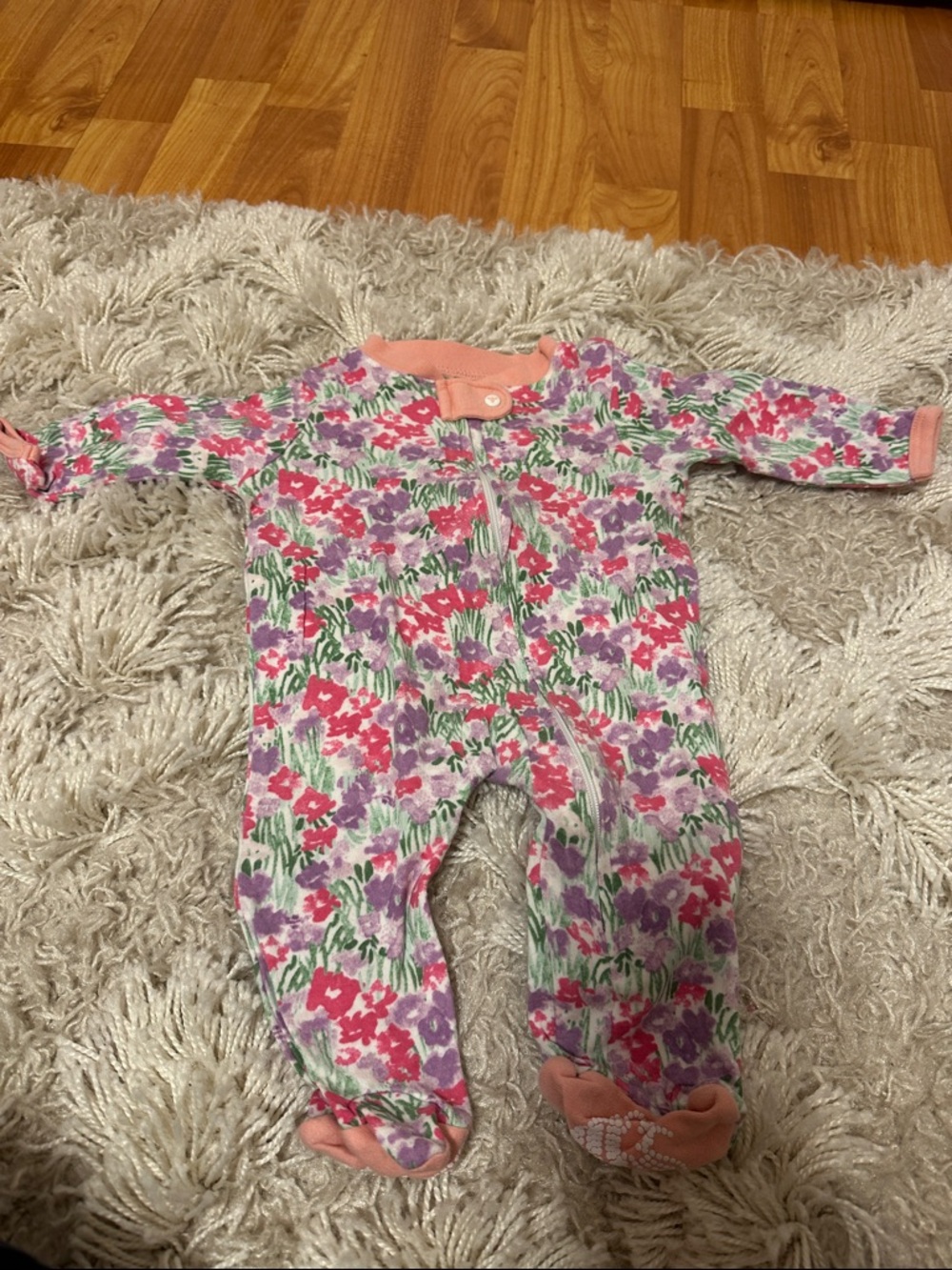 Burt’s Bees Floral Footed One-Piece in Pink & Purple